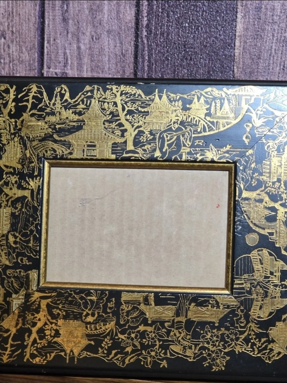 Martin Aborn Italy Wood Photo Frame Black Gold Chinoiserie Asian Holds 5x7